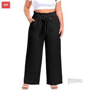 Plus Size Wide Leg Palazzo Pants Adjustable High Waist Casual Trousers with